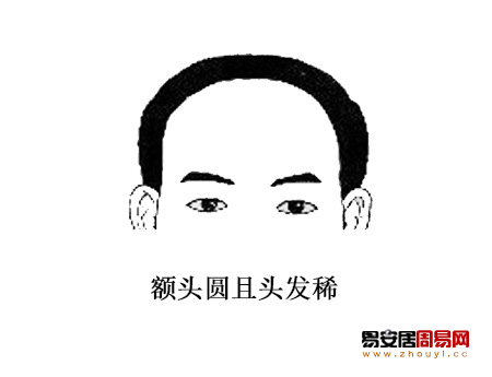 额头圆且头发稀