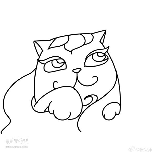 爱幻想的彩色猫咪简笔画的画法图片教程