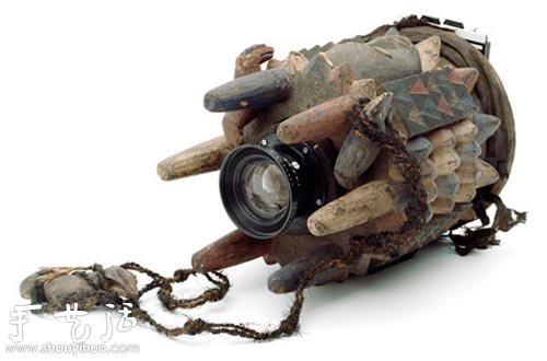龟壳、穿山甲壳和动物角手工制作的相机