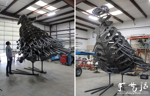 钉子DIY制作而成的巨鸟