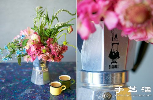 铁质咖啡机作为花器DIY精致插花