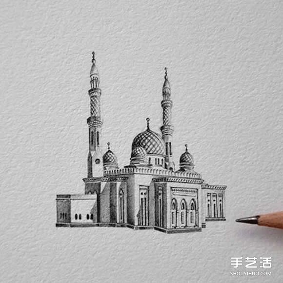 感受清真寺的庄严华丽 极细腻建筑铅笔素描