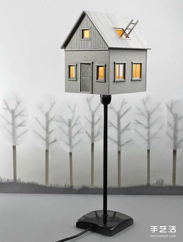 厚纸板DIY制作小屋造型灯罩 栩栩如生引人入胜