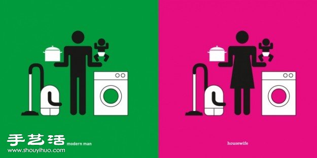 7张海报画出男女性别歧视、刻板印象