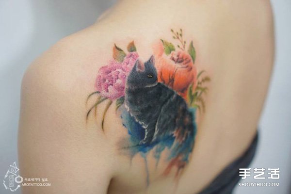 来自韩国的唯美浪漫水彩花卉风格纹身图案