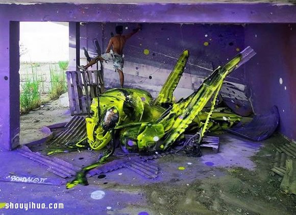 利用街头的废旧垃圾 DIY震撼人心的涂鸦艺术