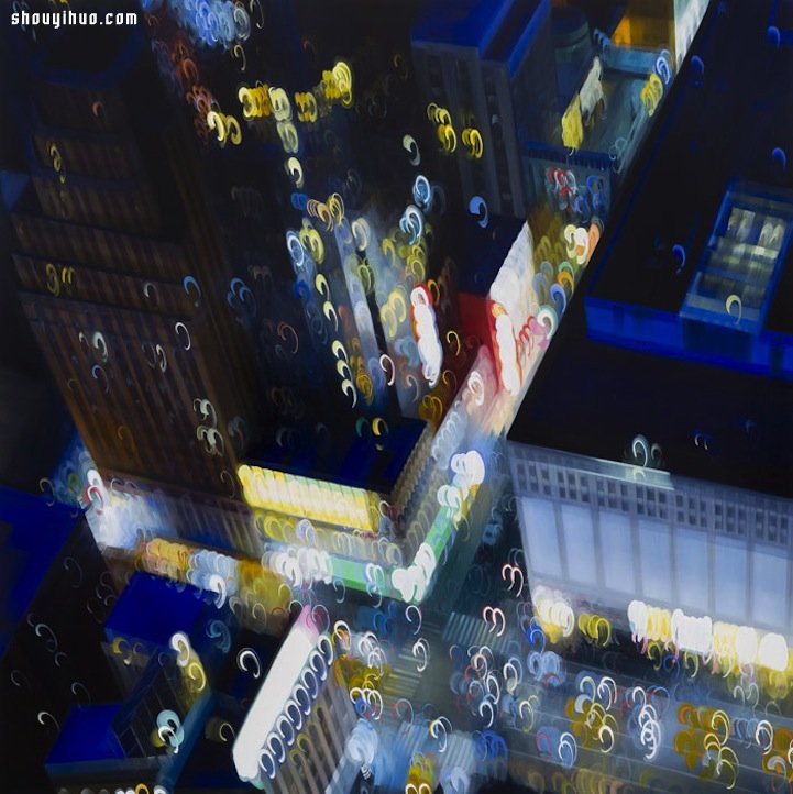 晃动光影迷幻交织 纽约城市夜景抽象画