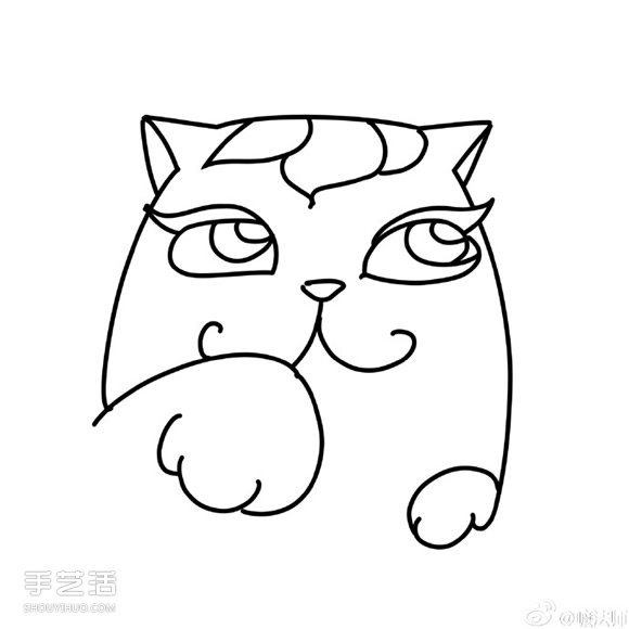 爱幻想的彩色猫咪简笔画的画法图片教程