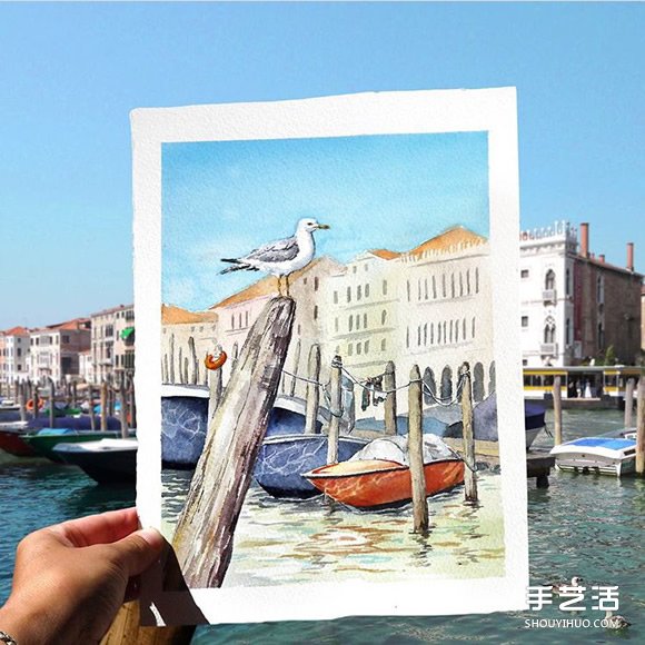 画家用水彩画取代相机 捕捉旅行的沿途美景