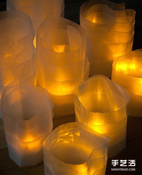 利用蜡纸和电子灯 手工DIY制作浪漫烛台