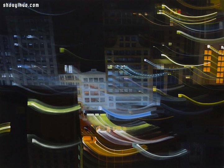 晃动光影迷幻交织 纽约城市夜景抽象画
