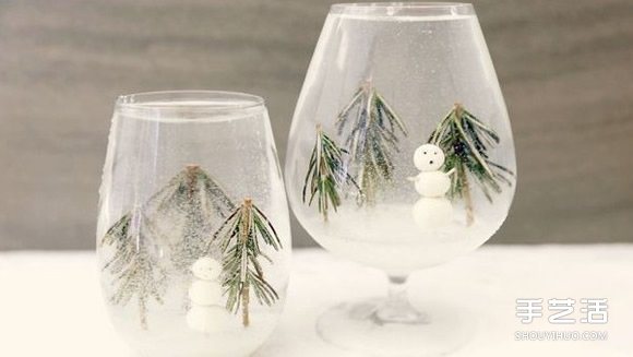 高脚玻璃杯DIY手工制作浪漫雪景造型杯的方法
