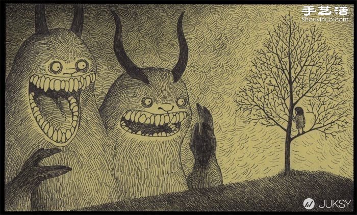 Don Kenn画在便利贴上的阴森怪兽涂鸦