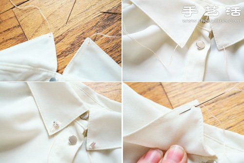旧衬衫改造手工DIY水晶折领衬衣