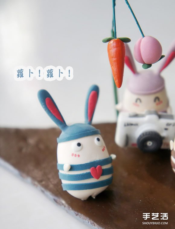 越狱兔软陶DIY作品 可爱手工粘土兔子图片