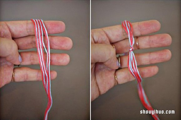 简约清新的爱心图案手绳的编法DIY图解教程