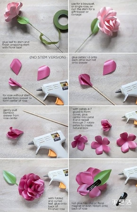 纸玫瑰的简单折法图解 纸玫瑰花发卡DIY教程