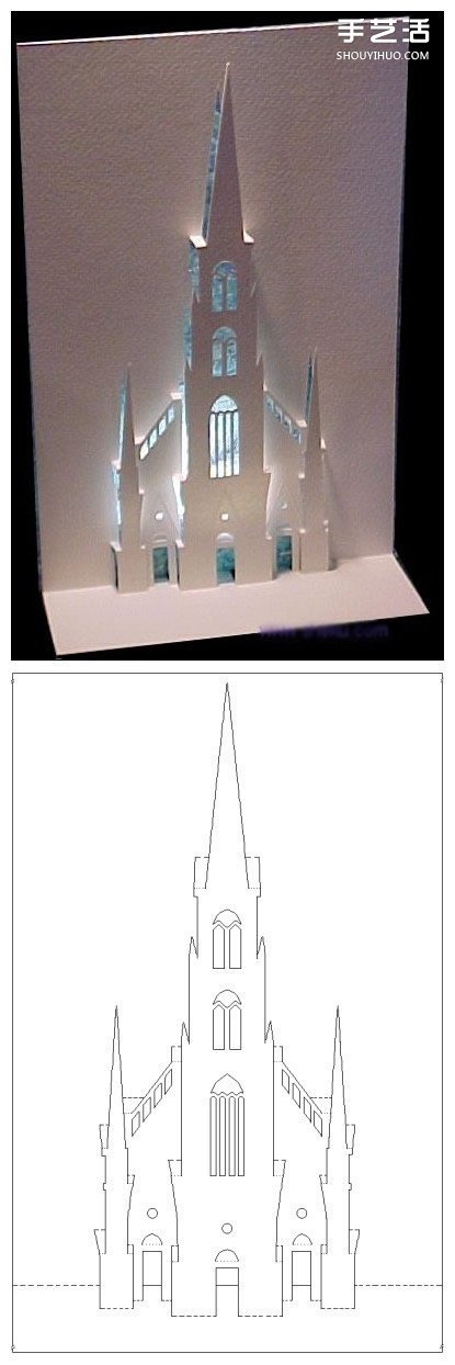 8个能折出建筑物的立体贺卡图纸模板制作图解