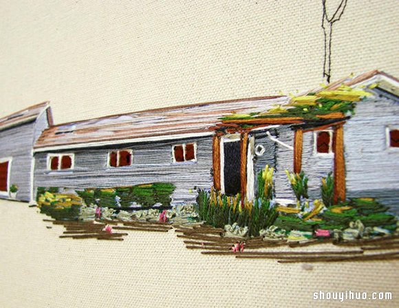 Stephanie K Clark刺绣画 勾勒出美好小屋