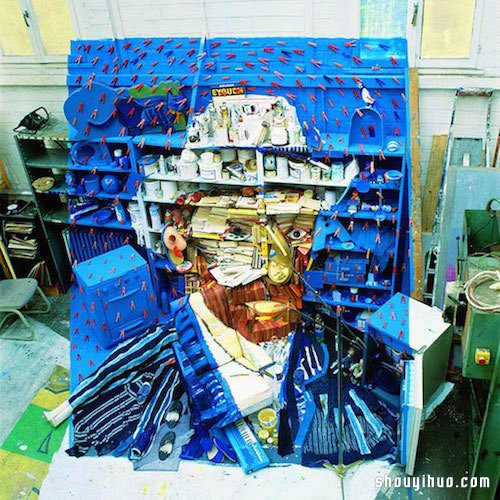 废品杂物创意DIY 拼凑一幅幅名画与名人肖像