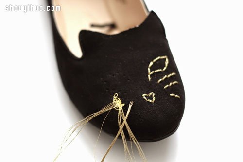 平底布鞋手工改造DIY有趣的猫咪脸谱鞋子