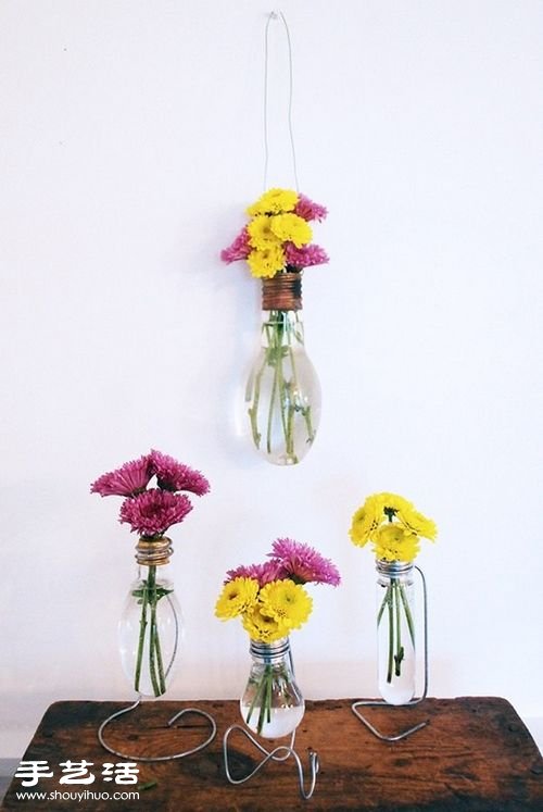 灯泡+铁丝 废物利用制作艺术范儿花瓶