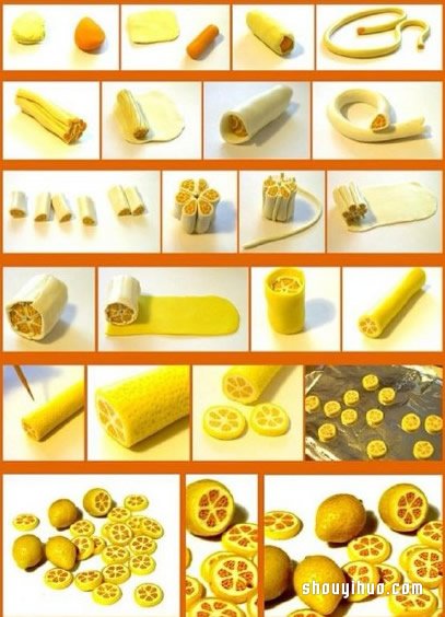 超轻粘土柠檬的制作方法 柠檬片用粘土做步骤图解
