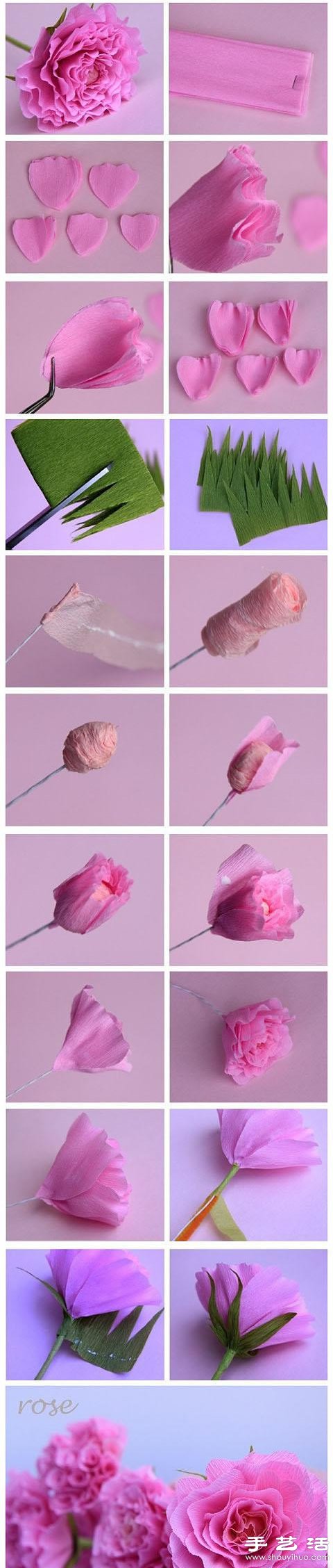 非常逼真的粉红纸玫瑰的做法