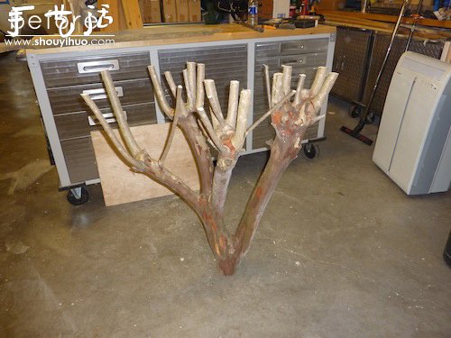 树干枝桠DIY制作页岩桌子