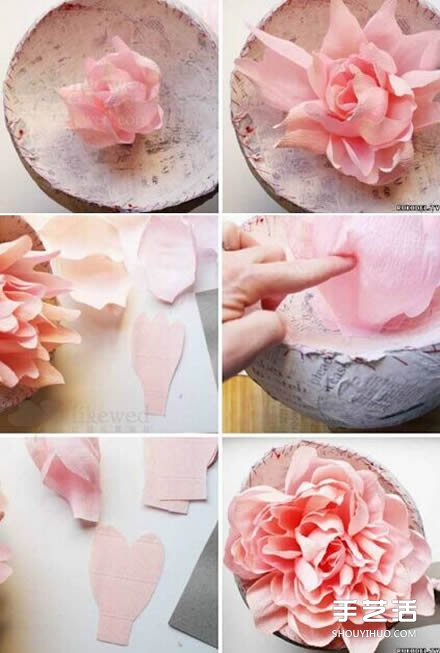 大型皱纸花的做法步骤 手工皱纸花的折法图解