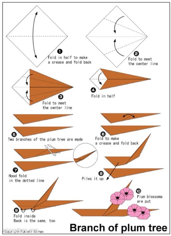 梅花的折法图解 手工折纸梅花步骤教程