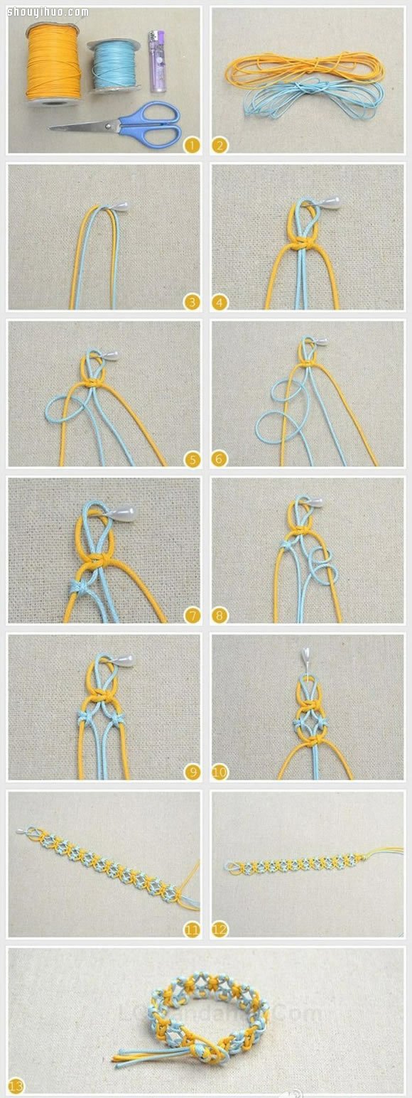 两股绳编织带铜钱图案手链DIY图解教程