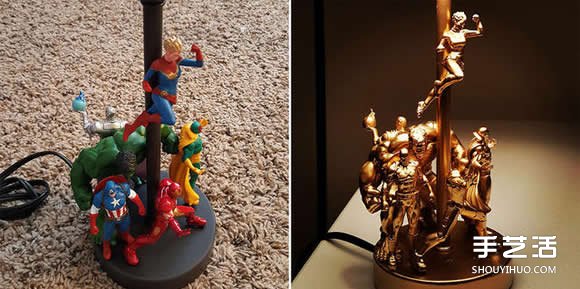 利用超级英雄公仔DIY金色霸气的超级英雄台灯
