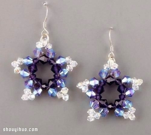 漂亮的五角星形状串珠水晶耳环DIY手工制作