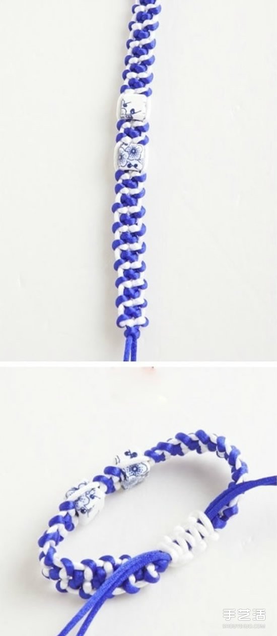 青花瓷手链的编织方法 DIY青花瓷手链的编法