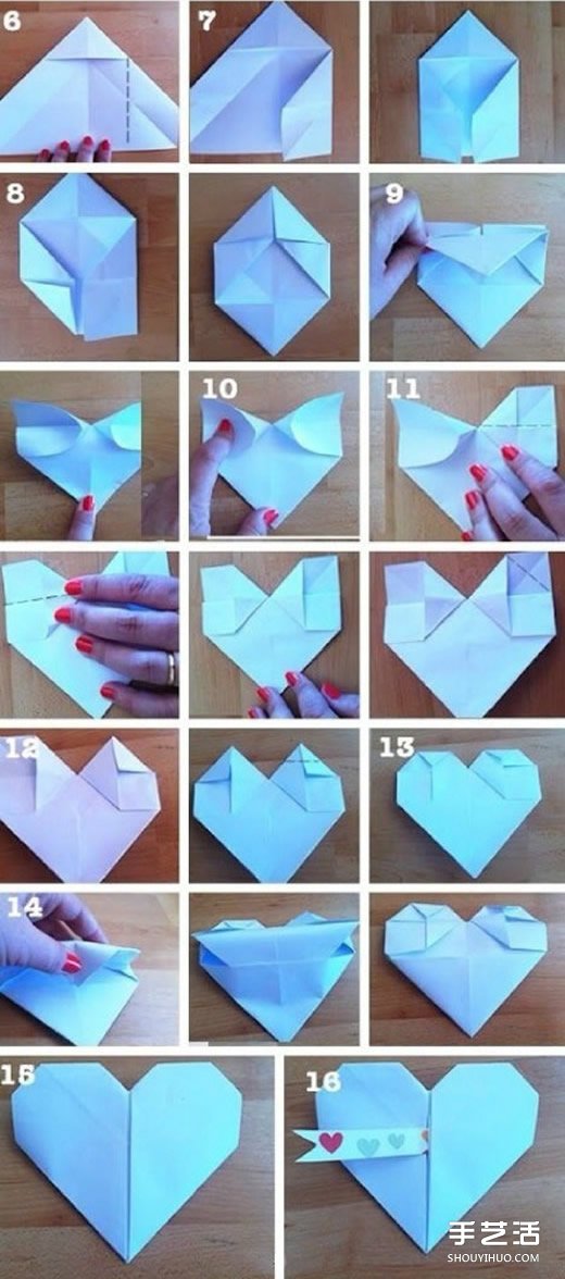 正方形纸折纸爱心的方法 纸心的折法步骤图