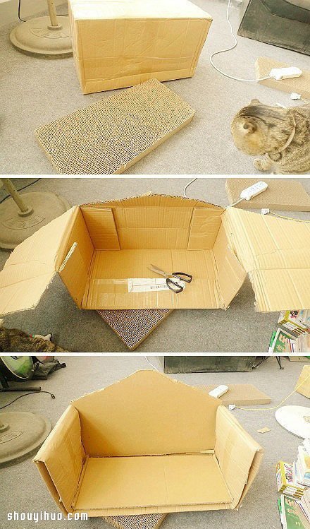 利用废旧纸箱制作舒适的猫窝的方法图解教程
