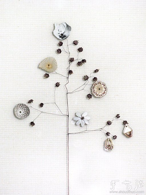 纸花和树枝DIY的精美纸艺作品