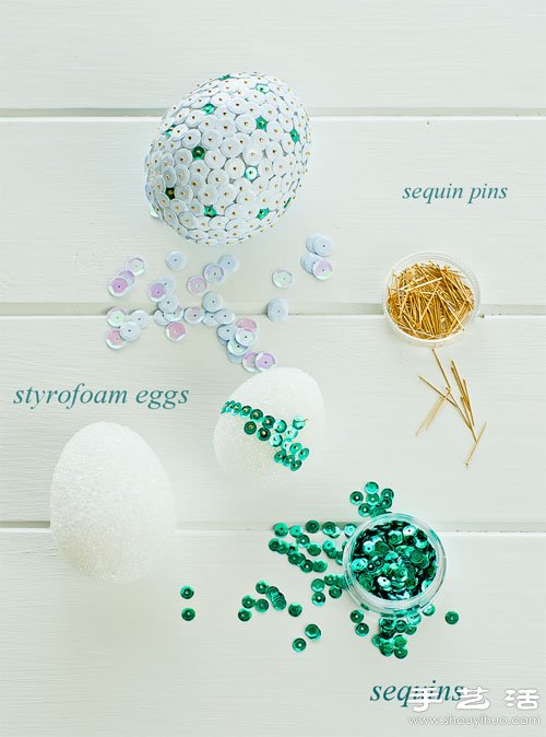 羊毛毡+亮片+荧光粉 DIY漂亮装饰彩蛋