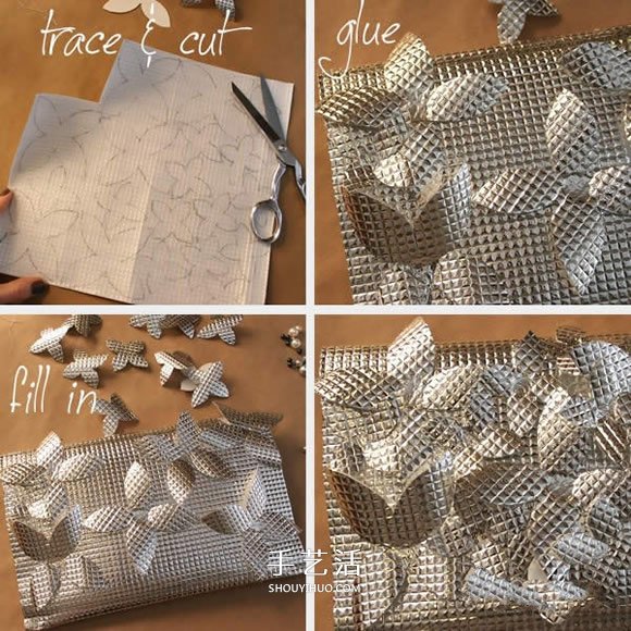 铝箔防潮垫手工制作漂亮手拿包的方法图解