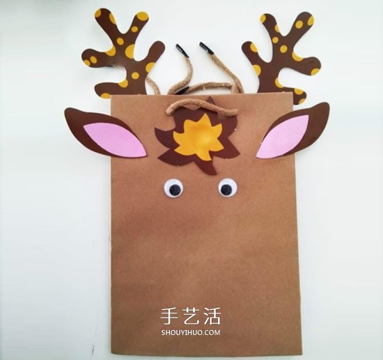 圣诞麋鹿纸袋的做法 手工圣诞节卡通纸袋DIY