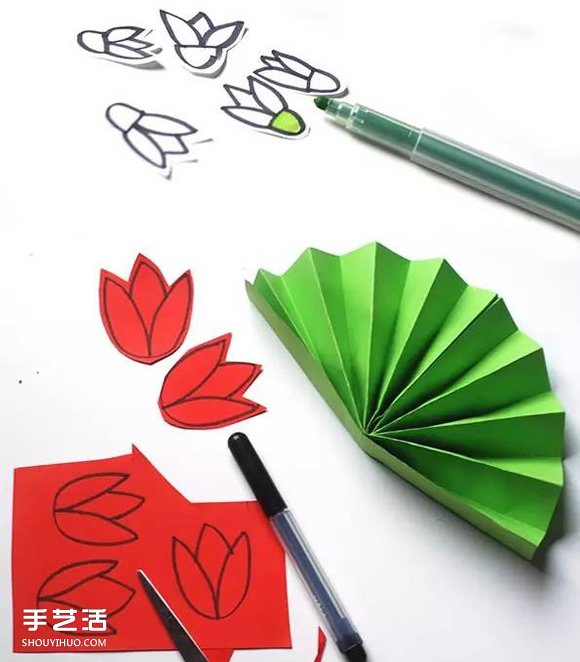 幼儿花圃手工制作图片 简单折纸花丛的教程