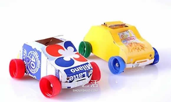 牛奶盒制作玩具车的方法 做小汽车校车都简单