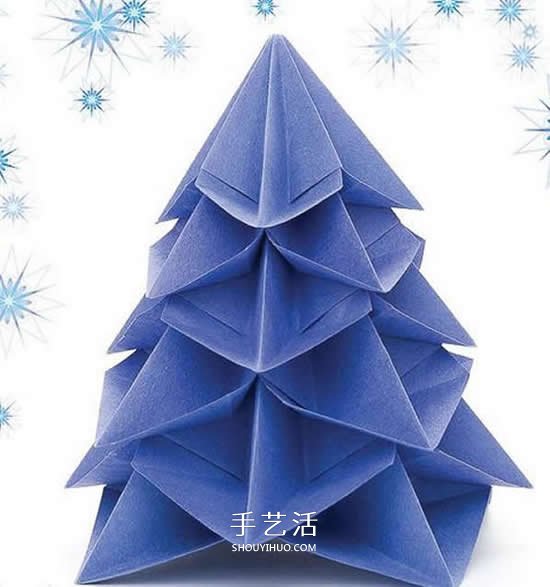 八边形纸折圣诞树图解 立体叠合圣诞树的折法
