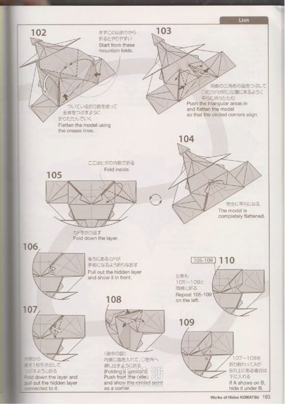 森林之王的折纸教程 逼真立体狮子的折法图解