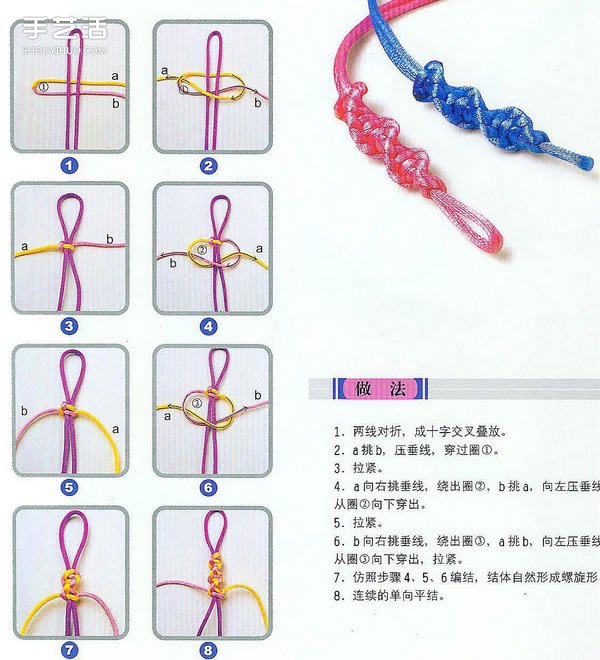 单向平结手链编法图解 红绳手链的编法用平结