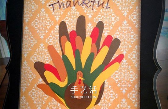 卡纸剪纸手掌印 手工制作可爱的感恩节火鸡
