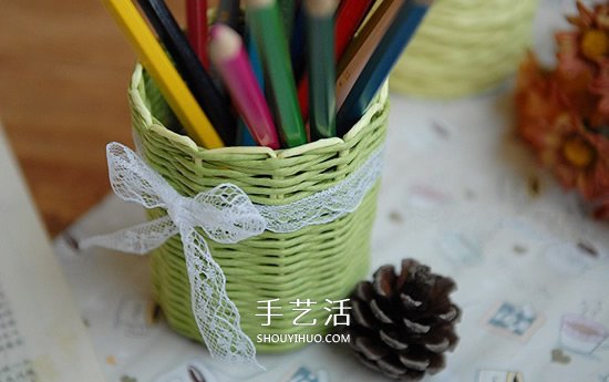 漂亮的纸藤手工制作 包括花瓶、笔筒和收纳篮