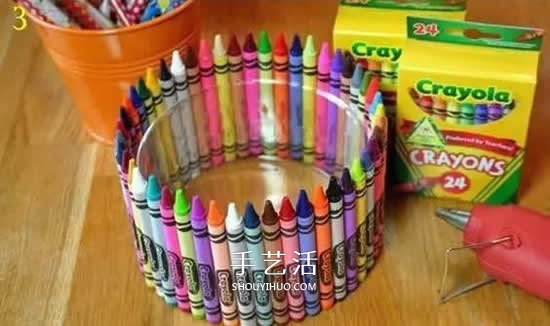 幼儿手工笔筒的做法 蜡笔笔管废物利用DIY笔筒