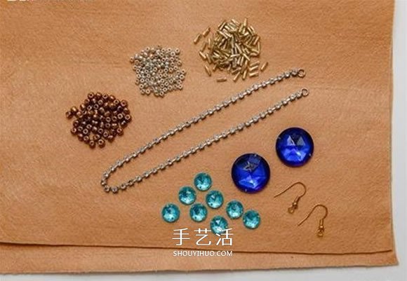 串珠耳环DIY图解教程 带宝石串珠耳环制作